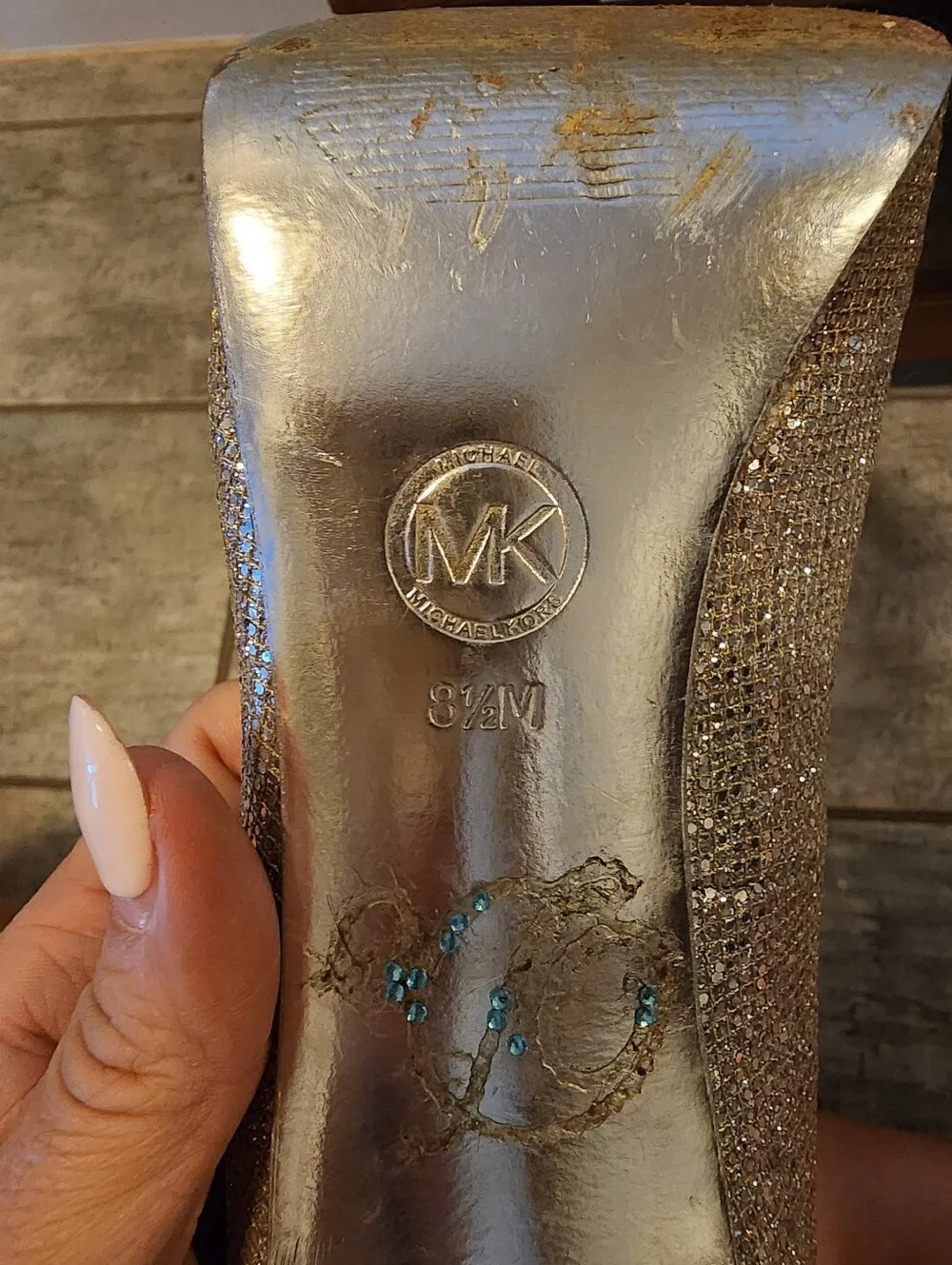 Michael Kors Silver Glitter Peep-Toe Platform Pumps